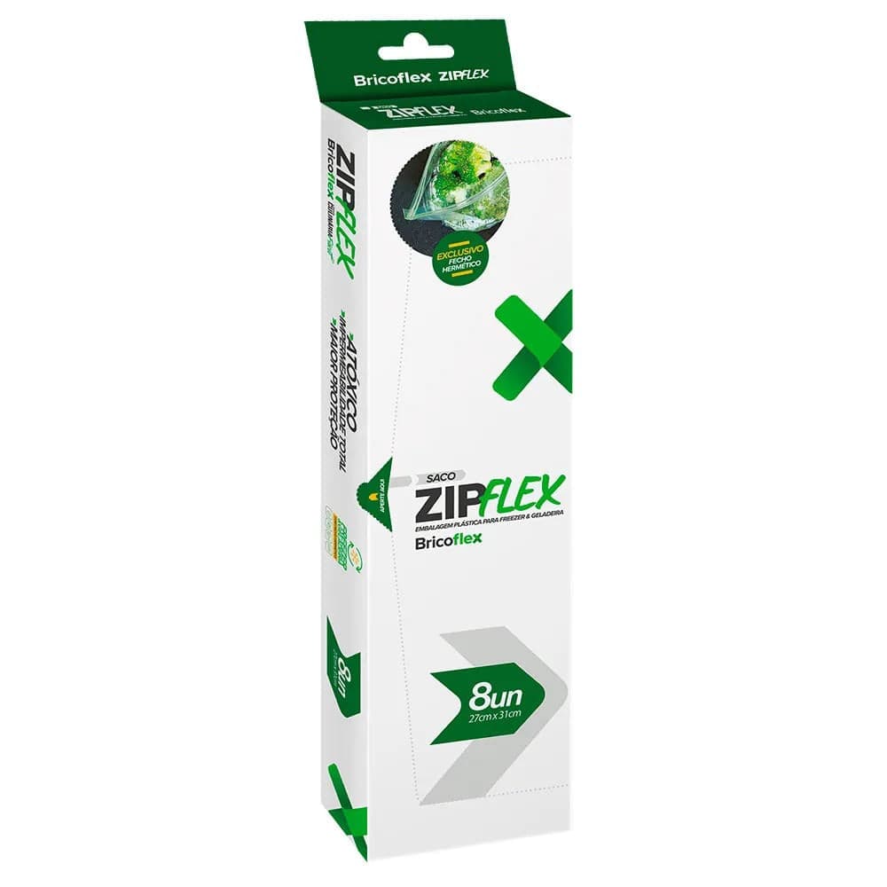 Saco Hermético para Alimento Duplo Fecho Zip Flex 8 Unidades - Bricoflex