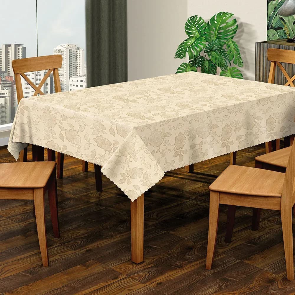 Toalha de Mesa Quadrada 138x138cm Adamascada Bege - Sur La Table