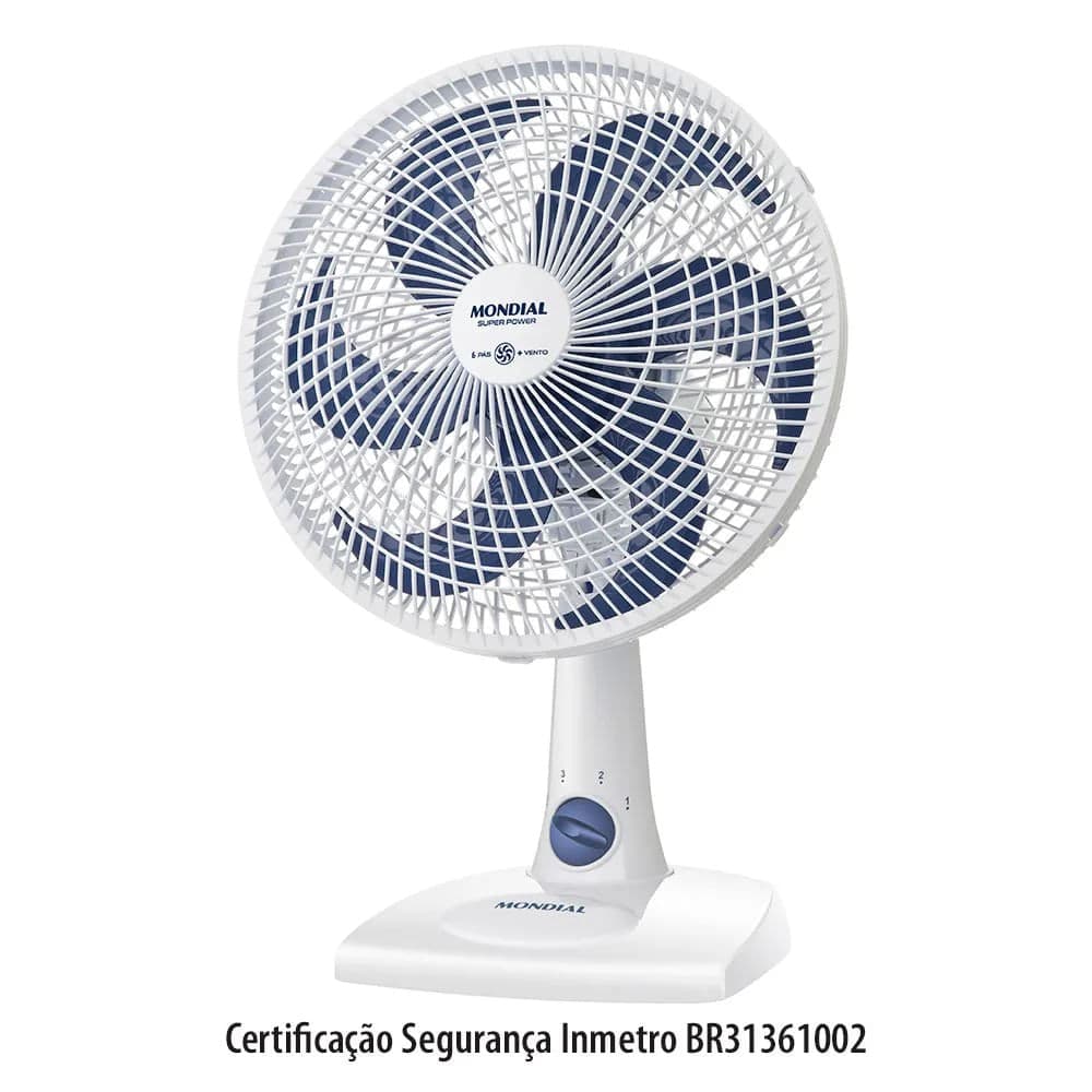 Ventilador de Mesa Mondial 6 Pás 30cm Branco