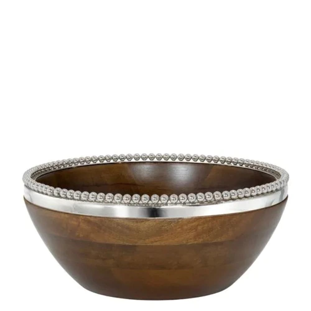 Bowl de Madeira e Aço Inox Beaded 25x9cm