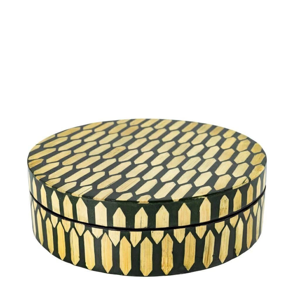 Caixa Decorativa de Bambu Mosaico Douré Redonda 20x6cm