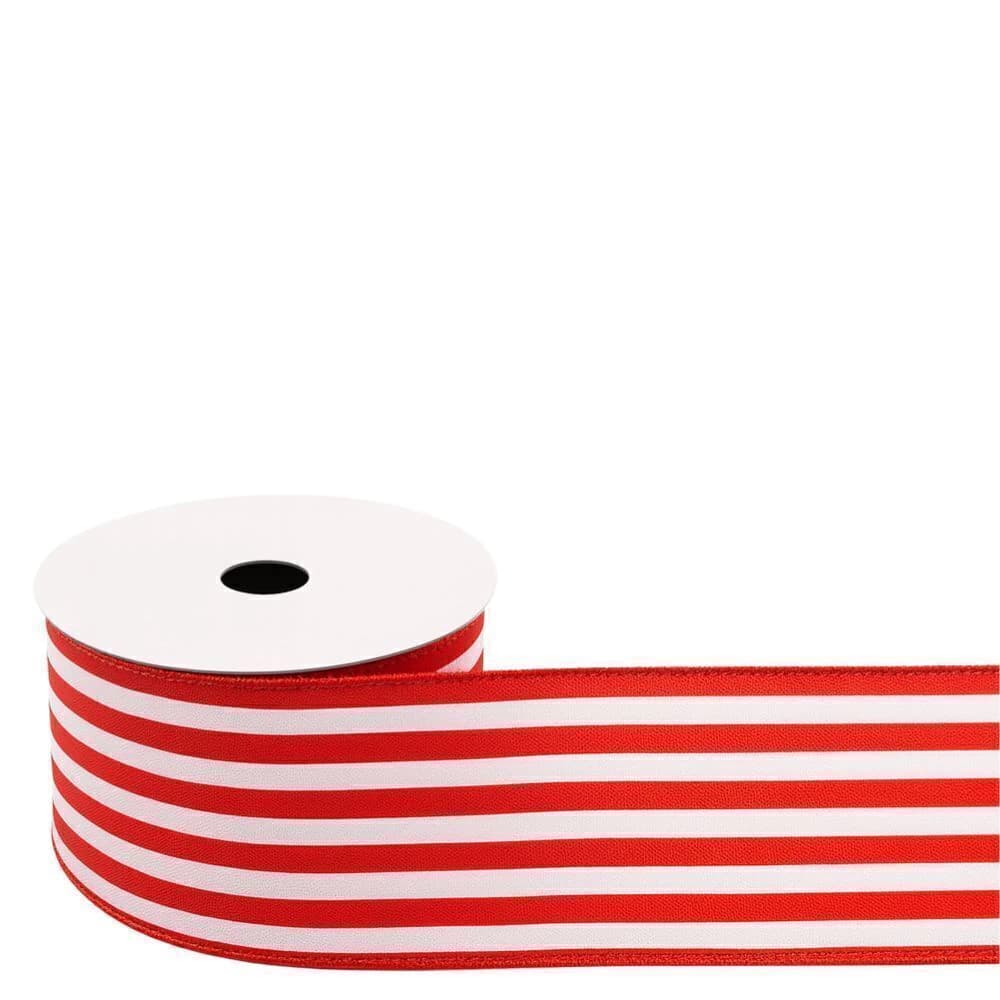 Fita Decorativa de Natal Fita Decorativa de Natal Larga Listras Vermelho e Branco 9cm 14m