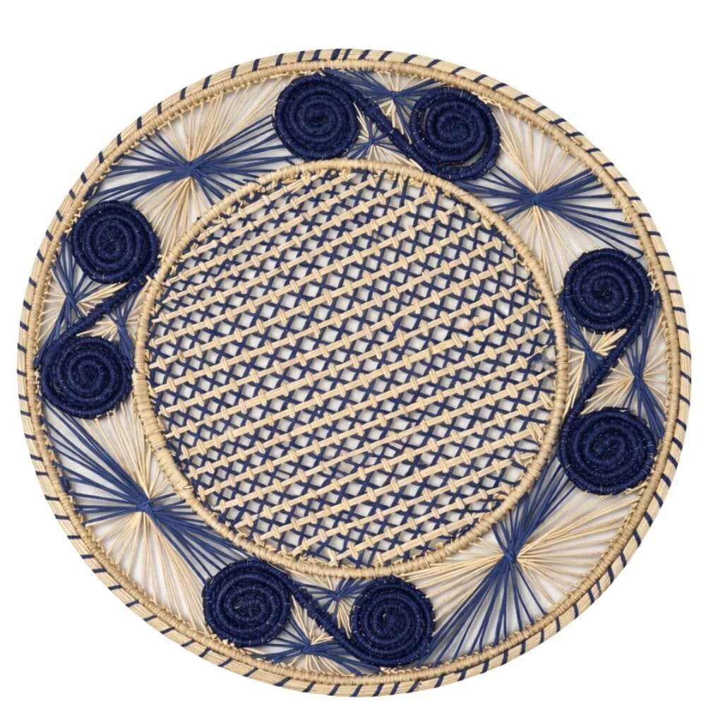Jogo Americano de Palha Colombiana Caracol Azul 34cm