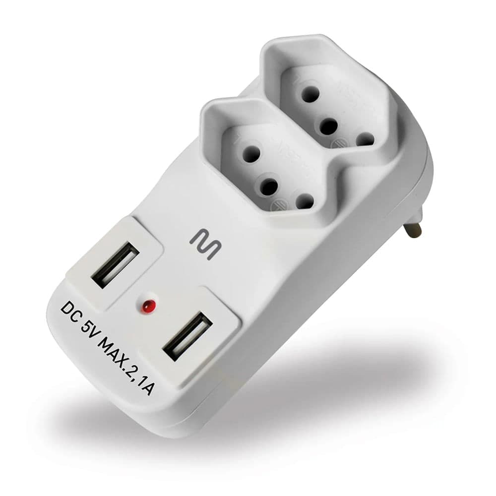Adaptador de Tomada 2pt com 2 Portas Usb Branco - Multilaser
