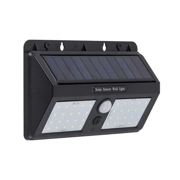 Arandela Solar com Sensor IP65 LED Branco Zyon Dupla Gaya Preta