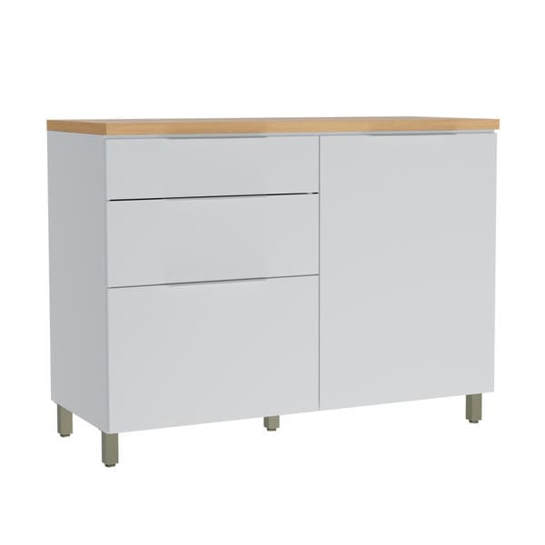 Balcão de Cozinha 100% MDF Branco e Nature com 1 Porta e 3 Gavetas 120x91x52cm Marquesa Nesher