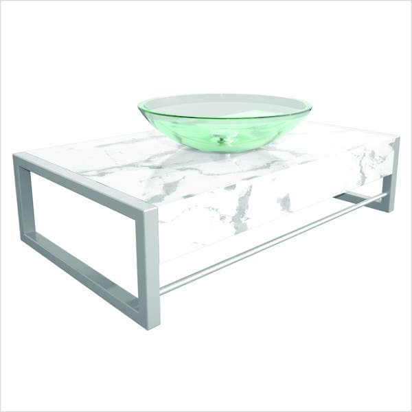 Bancada de Porcelanato, Vidro e Metal com Cuba de Apoio 71,2x43cm Le Blanc Lavabo Cris Metal