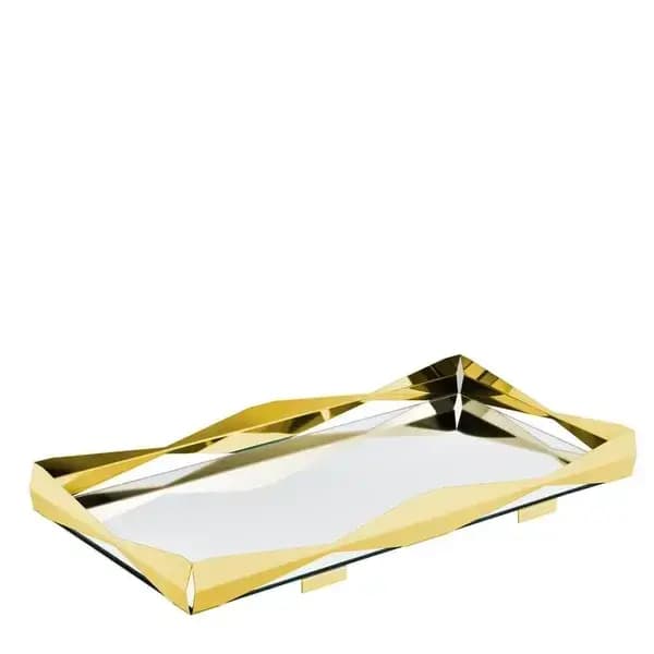 Bandeja Bar Origami com Vidro e Ouro 24K Riva