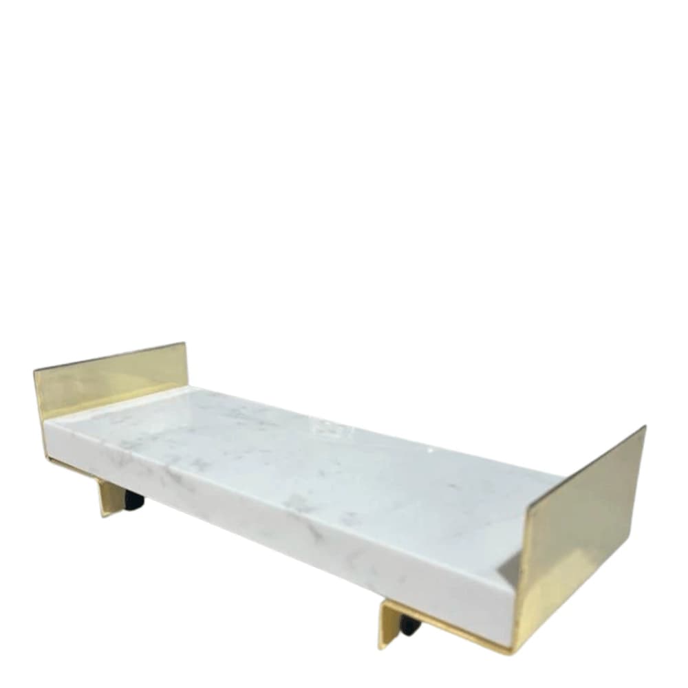 Bandeja para Lavabo de Mármore Grego Branco Pigues e Base de Aço Dourada 27x10cm