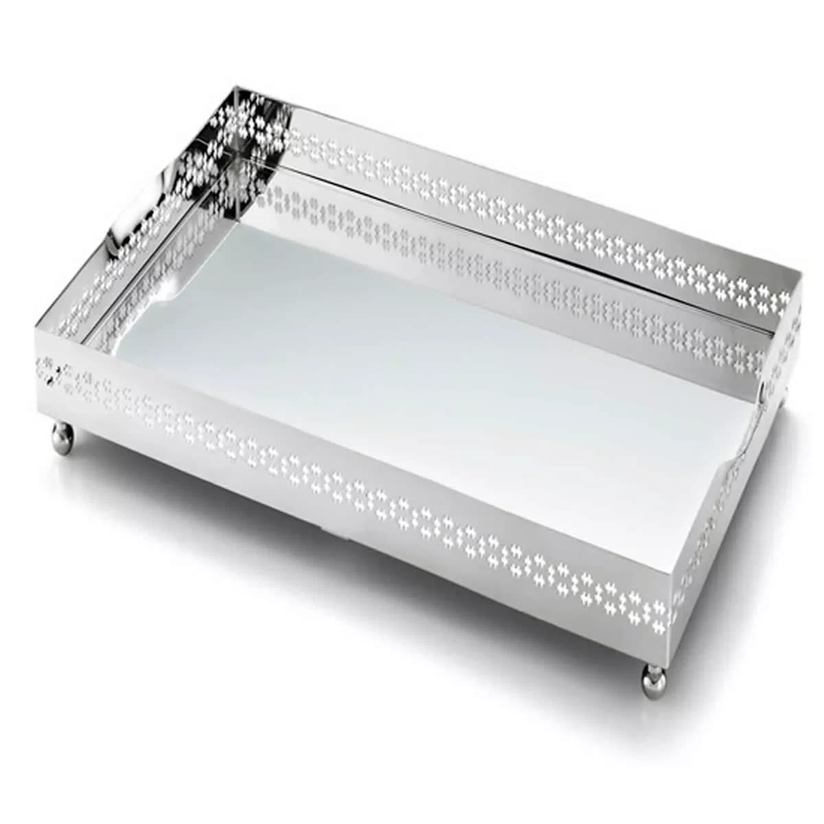 Bandeja Reta Com Espelho Cross St James Prata 40 cm