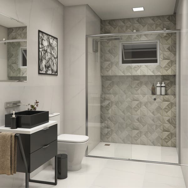 Box para Banheiro 150x200cm Vidro Incolor Frontal de Correr 2 Folhas Cromado Elegance Speed Temper