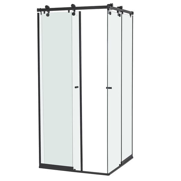 Box para Banheiro 90x190cm Vidro Incolor de Canto de Correr 4 Folhas Preto Elegance Speed Temper