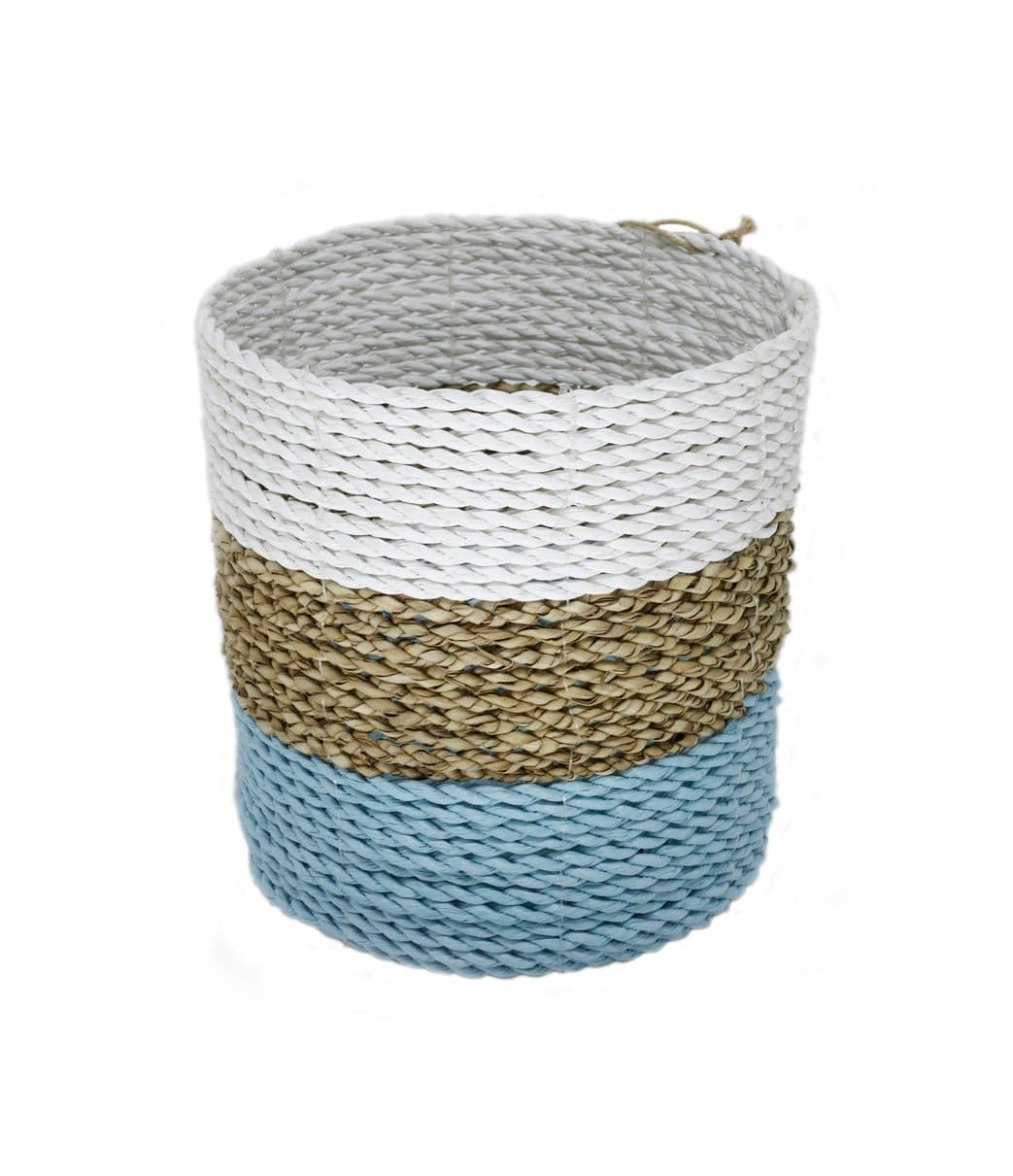 Cachepot Reto M Em Fibra Natural Thay Thay Branco Natural E Turquesa