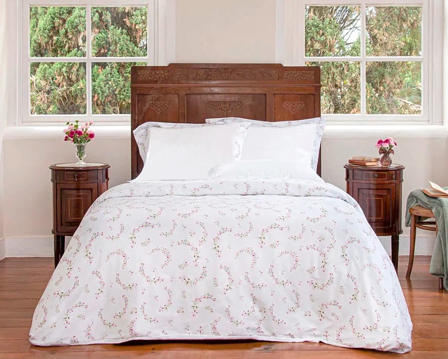 Capa/Duvet para Edredom King com 2 Fronhas Bianco Fiori - Cetim 300 Fios - Scavone