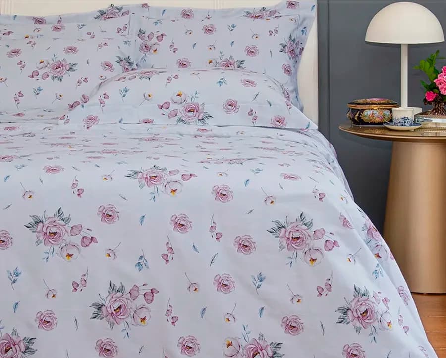 Capa/Duvet para Edredom King com 2 Fronhas Blue Roses - Cetim 300 Fios - Scavone