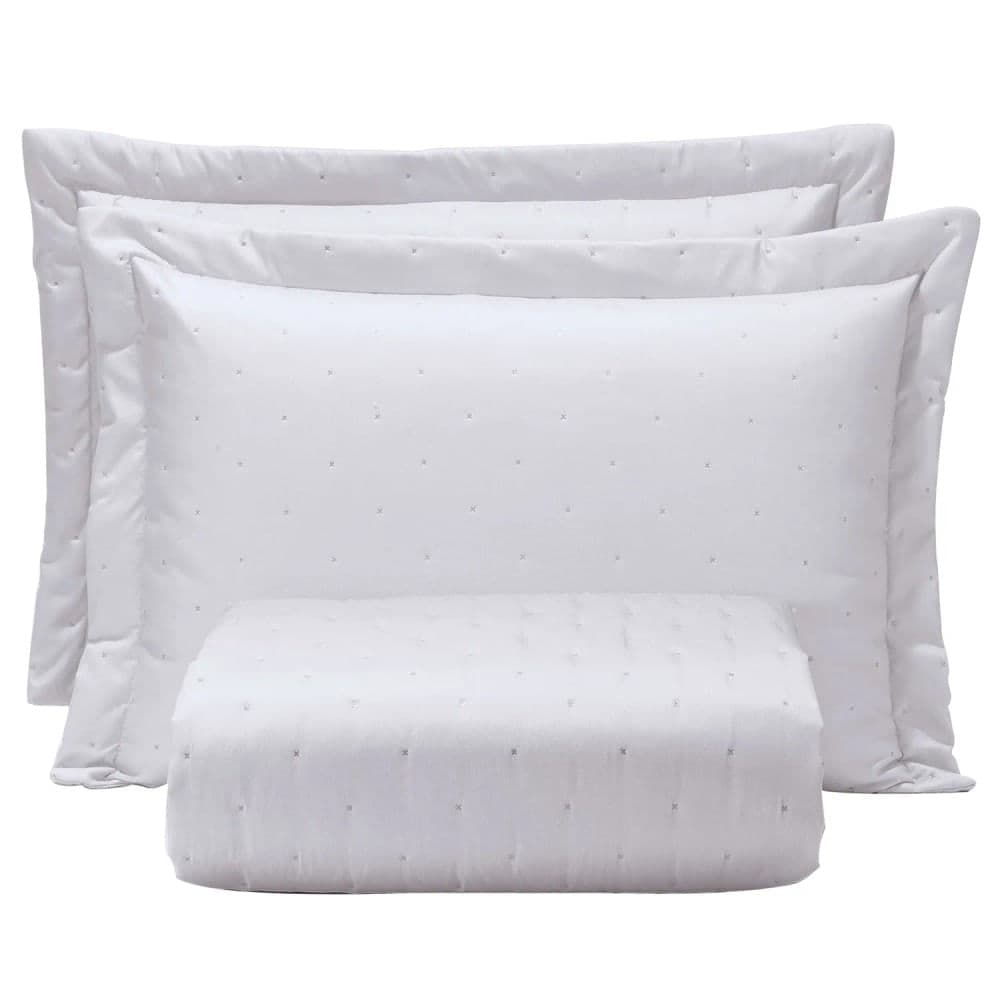 Colcha Casal com 2 Porta Travesseiros Branco - Hedrons