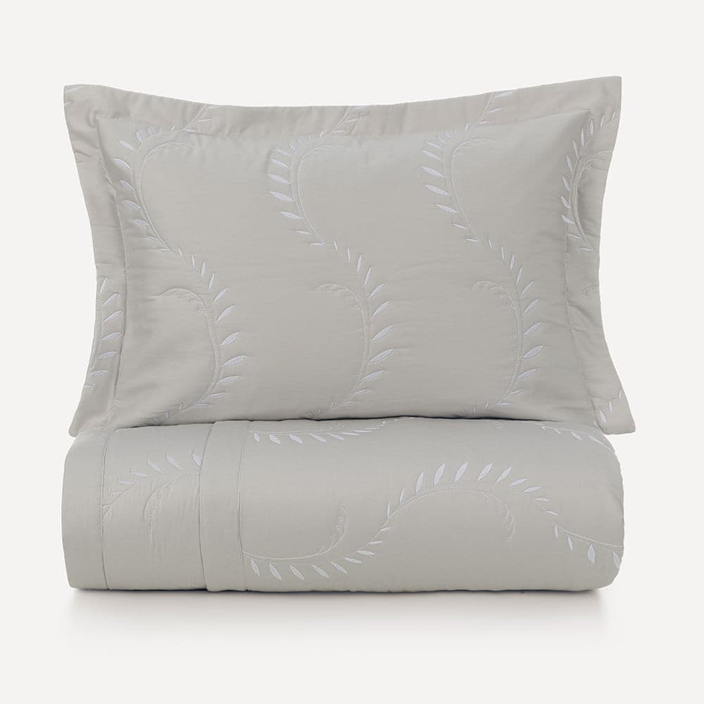 Colcha Queen com 2 Porta-travesseiros 300 Fios Aruna Prata/Branco