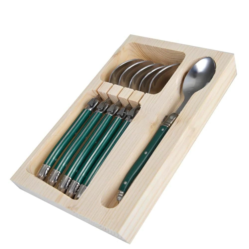 Colher de Sobremesa de Aço Inox Laguiole Verde 16cm 6pçs