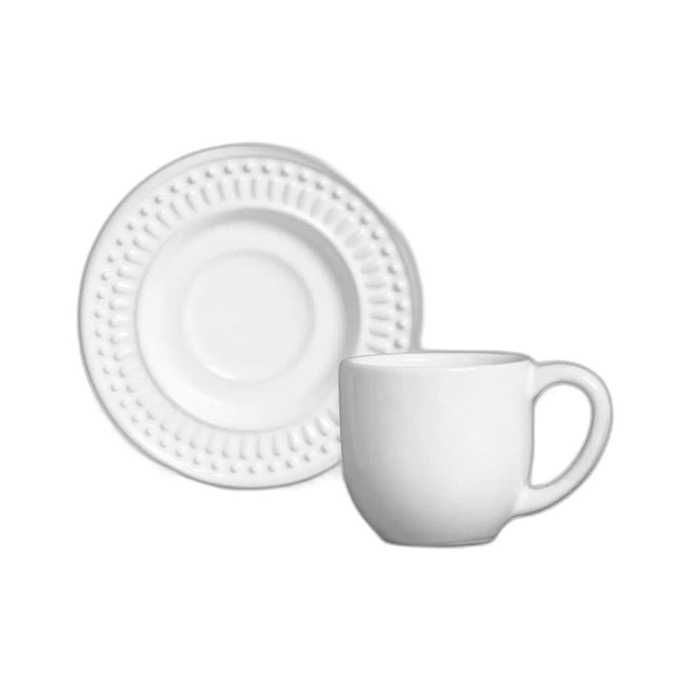 Conjunto de Xícaras com Pires De Café 6 Peças Roma Branco 72mL - Porto Brasil