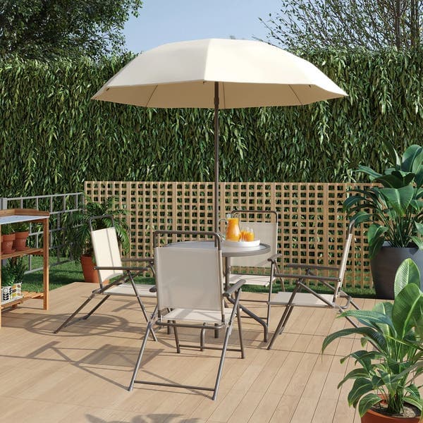 Conjunto para Jardim Mesa, Cadeira e Ombrelone 4 Lugares Aço Bege Kangfu