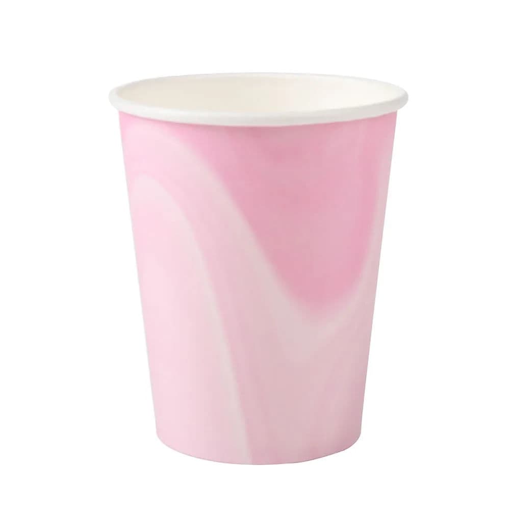 Copo De Papel 270mL Marmorizado Rosa Bebe 8 Unidades- Silver Plastic