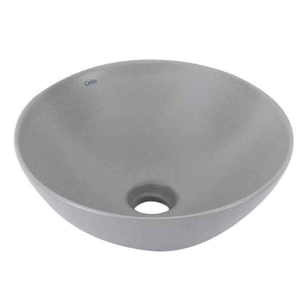 Cuba para Banheiro de Apoio em Louça Redonda Cinza Prata 35cm Design Celite