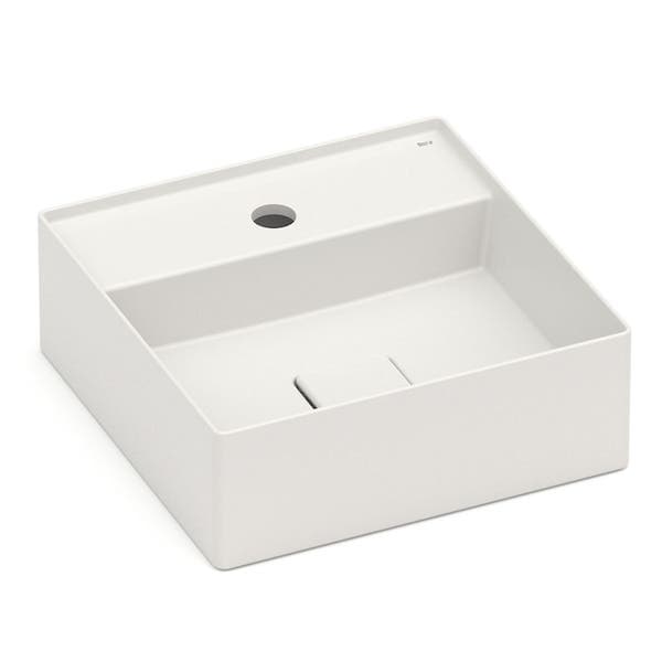 Cuba para Banheiro de Apoio Louça Quadrada Beige 35x35cm com Mesa Terra Roca