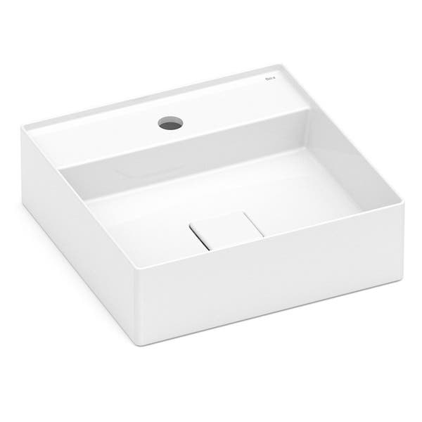 Cuba para Banheiro de Apoio Louça Quadrada Branca 40x40cm com Mesa Terra Roca