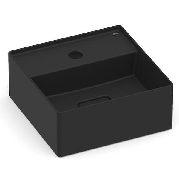 Cuba para Banheiro de Apoio Louça Quadrada Matte Black 30x30cm com Mesa Terra Roca