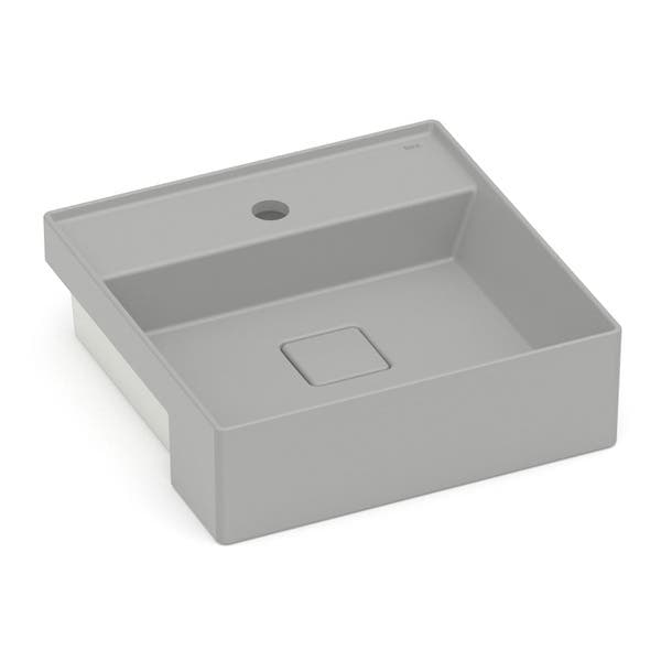 Cuba para Banheiro de Semi Encaixe Louça Quadrada Stone 40x40cm com Mesa Terra Roca
