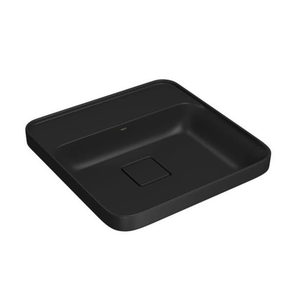 Cuba para Banheiro de Sobrepor Louça Quadrada Preta Fosca 39x40cm com Mesa Slim Deca