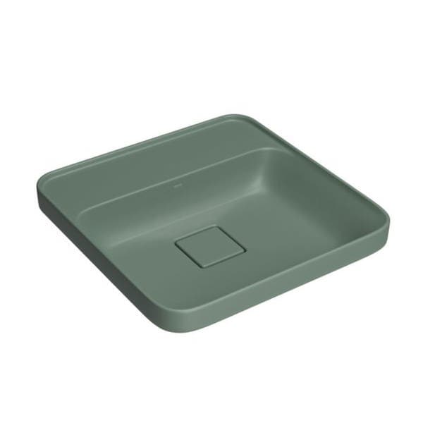 Cuba para Banheiro de Sobrepor Louça Quadrada Verde Fosca 39x40cm com Mesa Slim Deca