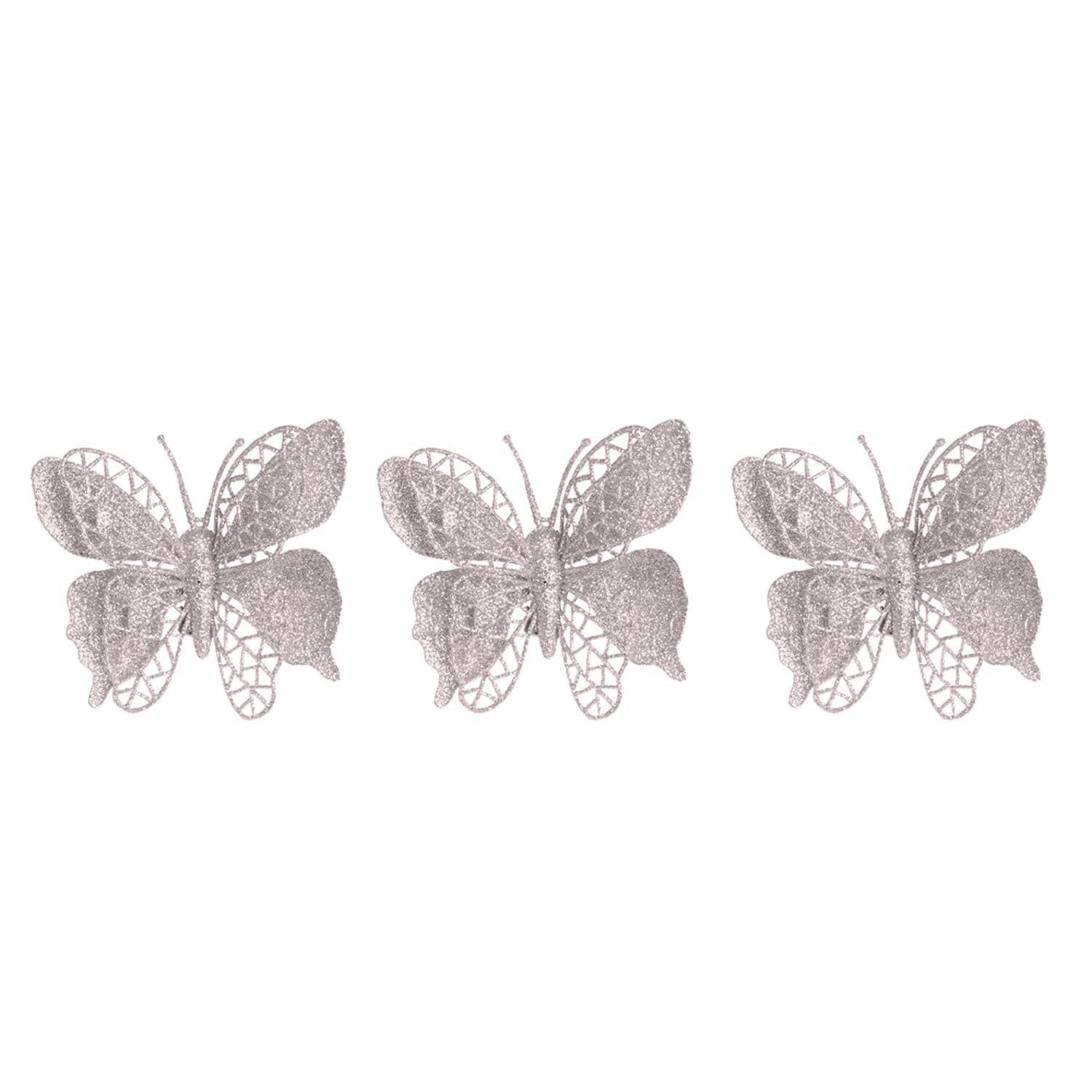 Enfeite Pendente Borboleta 3 Peças 8cm Champagne - Hub.me