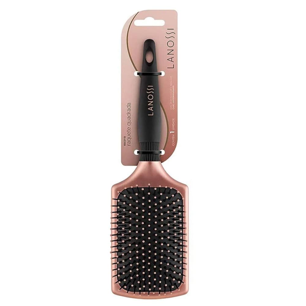 Escova de Cabelo Quadrada Raquete Preta Rose - Lanossi