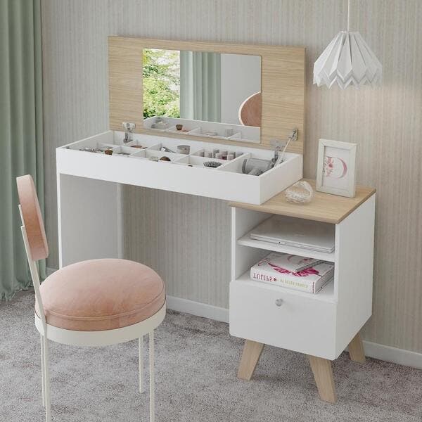 Escrivaninha Penteadeira 120,5x41,5cm Naturale Branco MDP Home Office Dora Artely