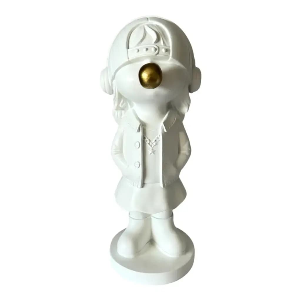 Escultura Decorativa Menina Ouvindo Música