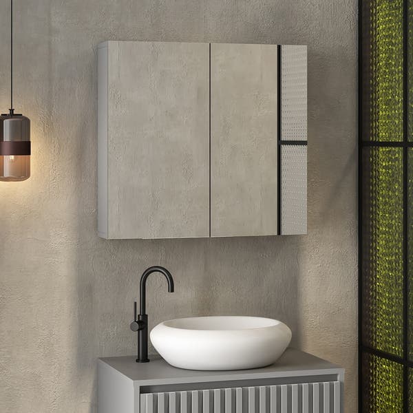 Espelheira para Banheiro 2 Portas 57x60x14cm Arya Cinza Matte Astral Design