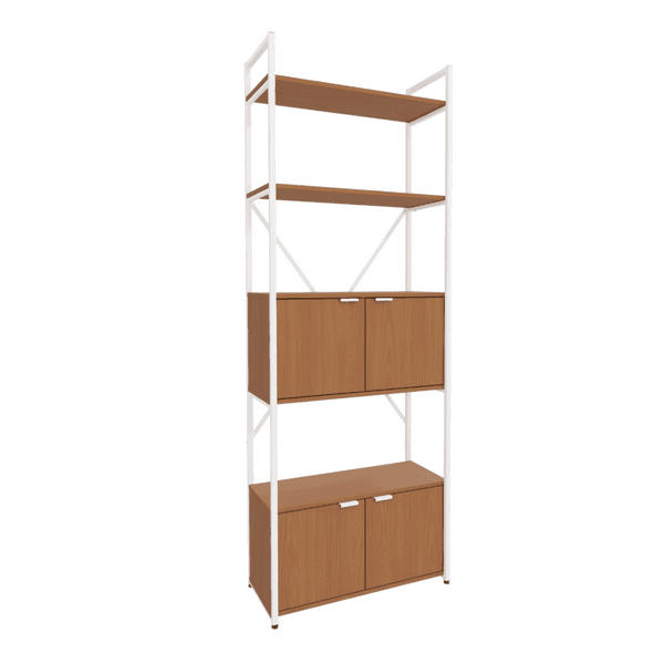Estante em Madeira MDP com 6 Prateleiras com Portas 4 Canela e Branco Industrial 202x72x33cm 40Kg Crome