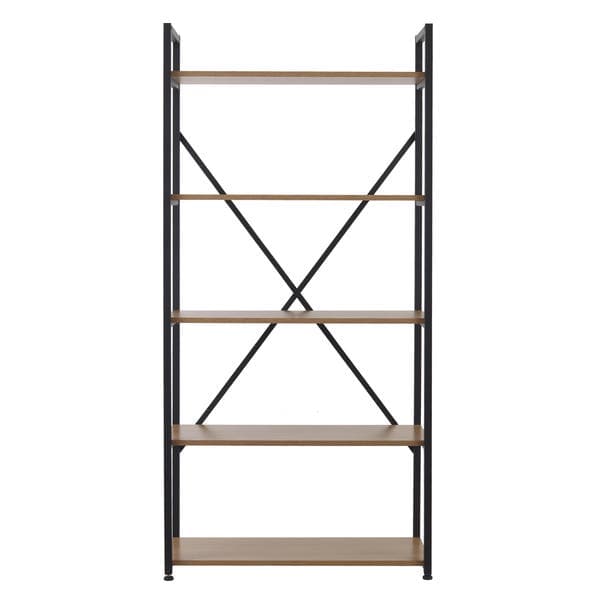 Estante para Livros de Metal e Madeira MDP com 5 Prateleiras Preta Industrial 152x72x33cm 35kg Kappesberg