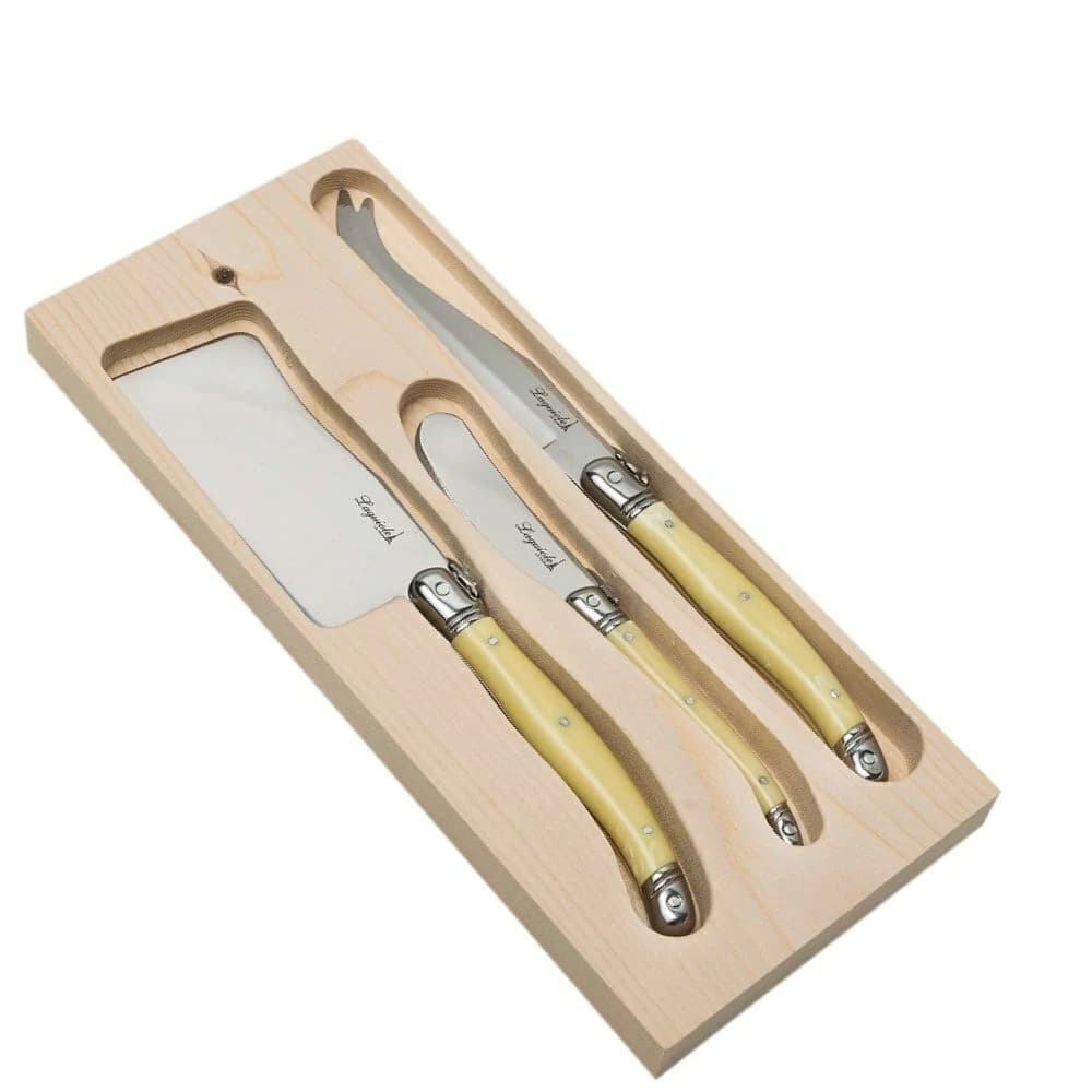 Faca para Queijo de Aço Inox Laguiole Marfim 3pçs