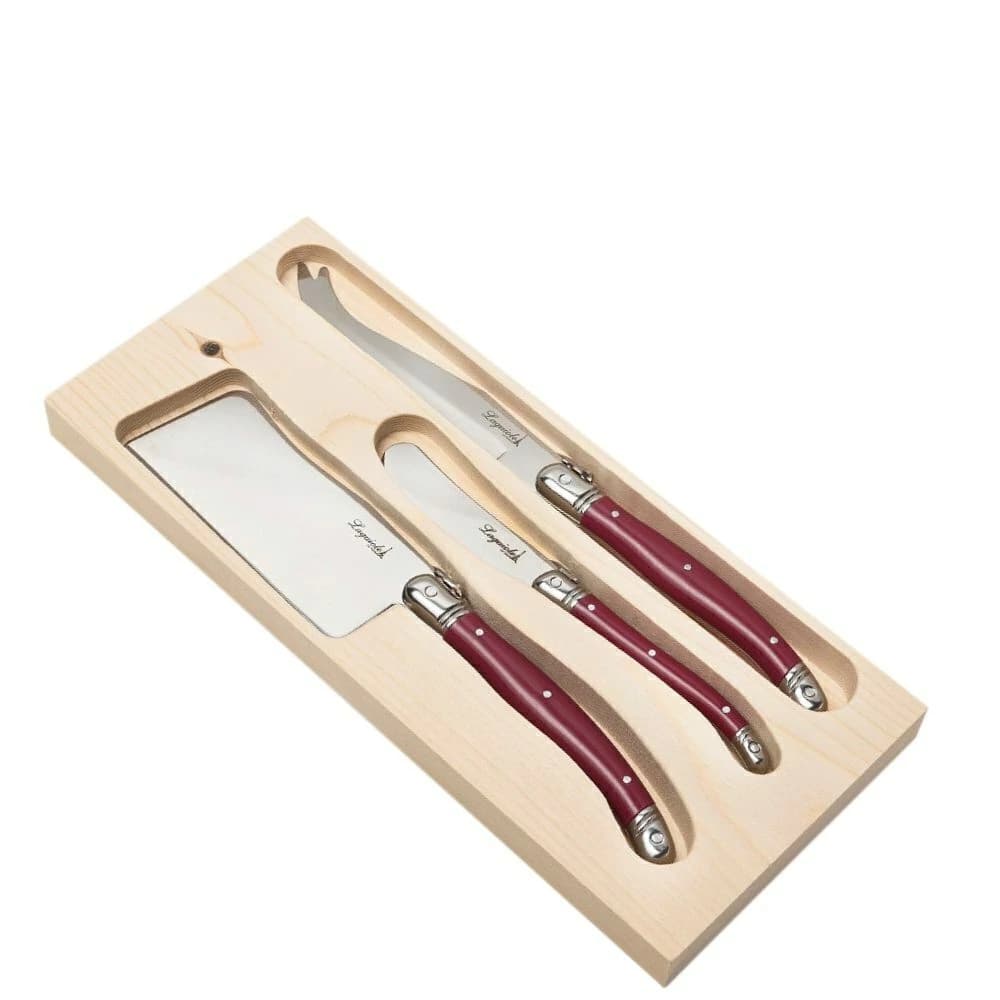 Faca para Queijo de Aço Inox Laguiole Vinho 3pçs