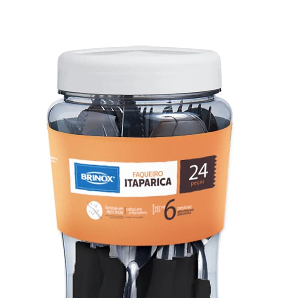 Faqueiro Itaparica com Pote 24 Peças Preto - Brinox