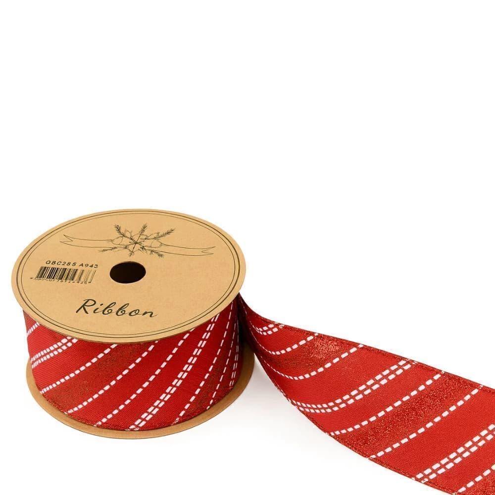 Fita Decorativa de Natal Listrada Vermelha e Branca 9cm 14m