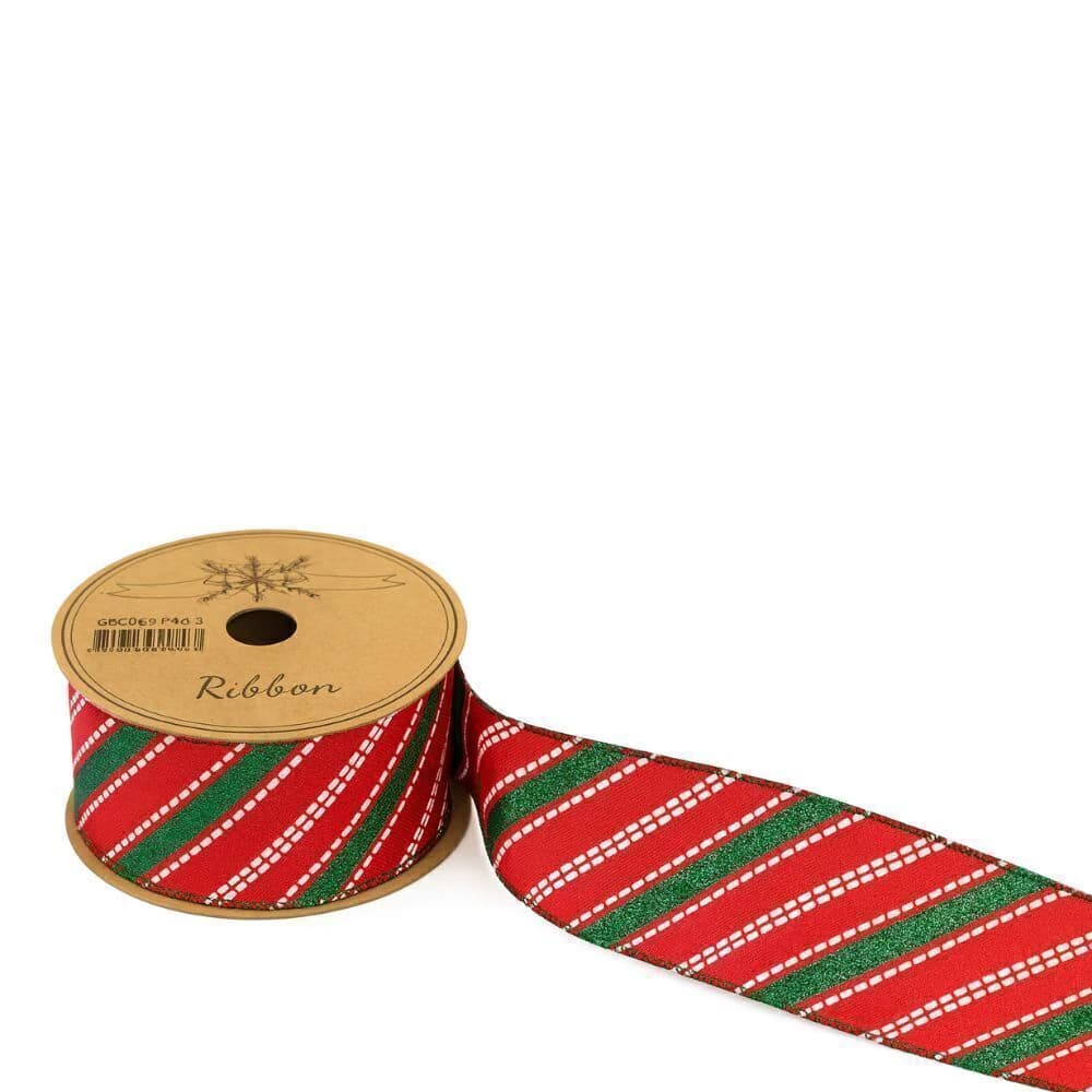 Fita Decorativa de Natal Listrada Vermelha e Verde 10m
