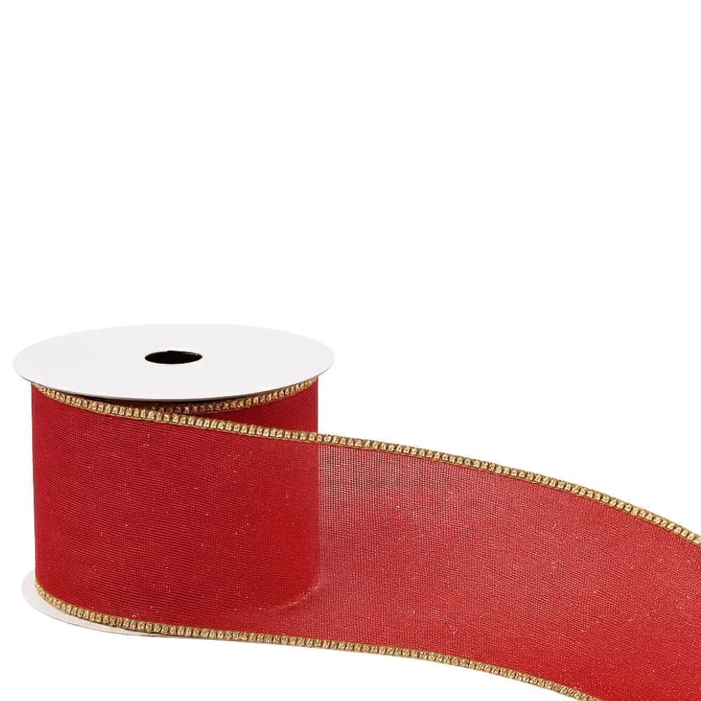 Fita Decorativa de Natal Telada Glitter Vermelha 9cm 14m