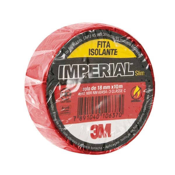 Fita Isolante 3M Imperial Uso Geral Classe C Vermelha 18mm x 10m x 0,13mm