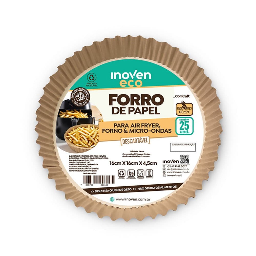 Forro de Papel Redondo para Air Fryer Forno e Micro-ondas - Inoven