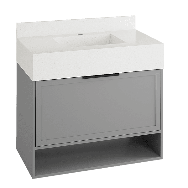Gabinete para Banheiro com Cuba 80cm Madeira MDF Branco e Cinza Aurora Darabas Agardi