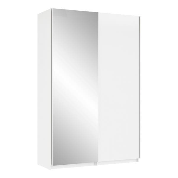Guarda-Roupa de Solteiro com Espelho 2 Portas de Correr com Prateleira MDP Branco 243,2x159,6x54cm EVO'M Spaceo