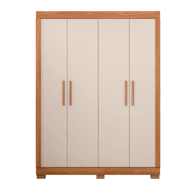 Guarda-Roupa Solteiro 4 Portas de Abrir e 2 Gavetas MDP e HDF Bege 207,2x153,5x47,5cm Zeus Caemmun